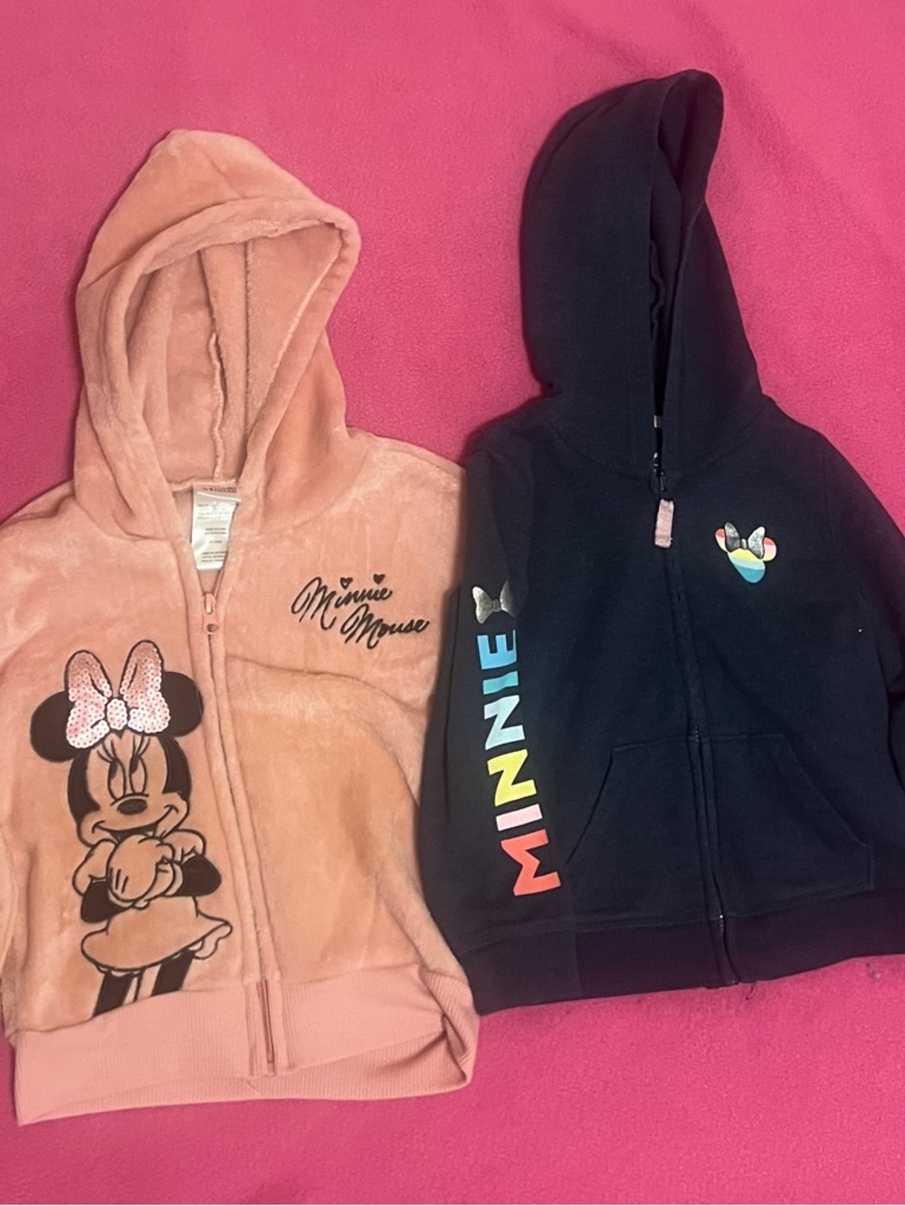 Disney Minnie Mouse Girls' Hooded Zip Jackets – Pink Blush & dark navy blue